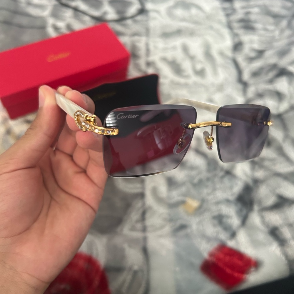 Cartier Rimless Sunglasses - White & Gold with Gradient Purple Lenses
